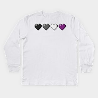 Row of Four Asexual Pride Flag Pixel Hearts Kids Long Sleeve T-Shirt